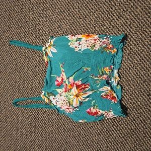 Express floral crop top green crocheted straps tie back trendy